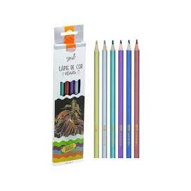 Lápis de cor de madeira 6 cores Metálico - sextavado BRW