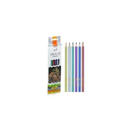 Lápis de cor de madeira 6 cores Metálico - sextavado BRW