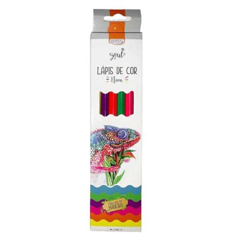 Lápis de cor de madeira 6 cores neon - sextavado BRW