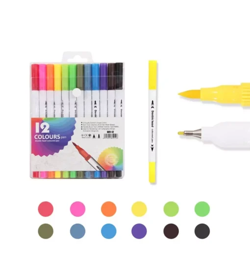 Caneta Brush Pen 12 Cores Duas Pontas Pincel Fina Canetinha - Colours Pen*
