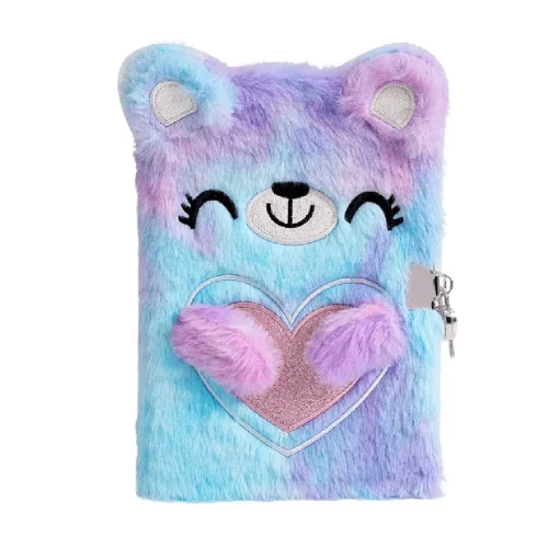 Caderno Diário Com Capa de Urso de Pelúcia Com Cadeado