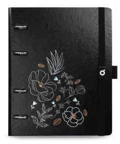 Caderno Argolado Tamanho A5 Ultra ótima Elástico Noir Flores - Ótima