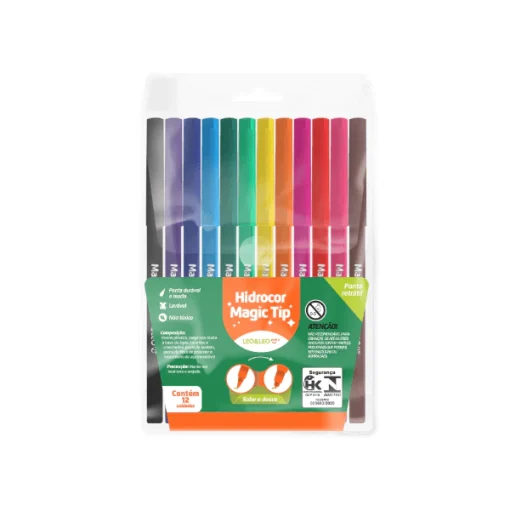 Canetinha Hidrográfica 12 Cores Magic Tip Ponta Sobe e Desce - Leo&Leo