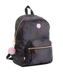 Mochila Poliéster Preto com Rosa, com estojo - BRW