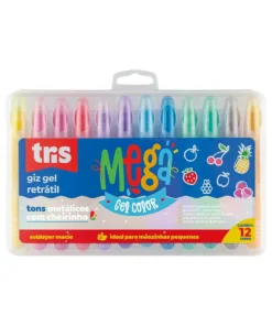 Giz Retrátil Mega Gel Color - Metálico - 12 Cores - Tris